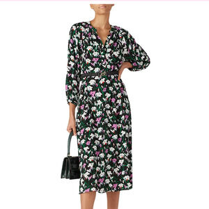 Veronica Beard Black White Floral Midi Dress Size 10 Work Shirt Designer $500
